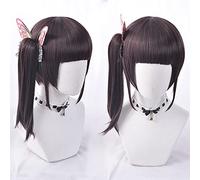 Anime Demon Slayer Tsuyuri Kanawo Cosplay Peluca Kimetsu No Yaiba Cosplay Negro Marrón Halloween Peluca Disfraces + Gorra De Peluca
