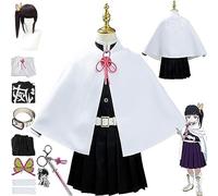 Anime Demon Slayer Tsuyuri Kanawo Cosplay Traje de Kimono con Peluca, Kimetsu No Yaiba Tocado Llavero Capa Conjunto Completo Uniforme de Fiesta de Navidad de Halloween,Blanco,140cm