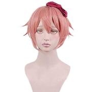 Anime Doki Doki Club Literatura Sayori Cosplay Peluca Natural Wave Corto Rosa Bob Pelo Sintético Disfraz Piay Pelucas + Gorro de Peluca KUAG3603