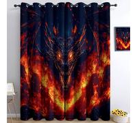 Anime Epic Fantasy - Cortinas opacas con diseño de dragón llameante para habitación de niños, cuarto de bebé, 234 cm de ancho x 183 cm de largo, color rojo oscuro, aislamiento térmico, ojales para