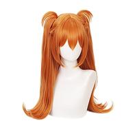 Anime EVA Asuka Langley Soryu Peluca Cosplay Disfraz Largo Naranja Peluca con 2 clips de cola de caballo Cabello resistente al calor