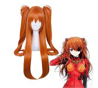Anime Eva Asuka Langley Soryu pelucas de cosplay naranja larga con 2 clips de cola de caballo peluca de pelo sintético resistente al calor MZ-1357
