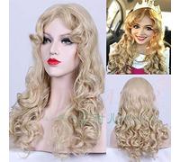 Anime Fairy Sleeping Beuty Women Blonde Wavy Princess Aurora Cosplay Wigs + Wig Cap