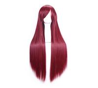 Anime Fairy Tail Elza Scarlet Cosplay pelucas vino rojo largo peluca sintética recta con flequillo fiesta carnaval juego de roles peluca YY-598