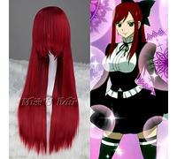 Anime Fairy Tail Erza Scarlet 80Cm Peluca De Cosplay Recta Larga Peluca De Disfraz De Anime Para Mujer Peluca De Pelo Sintético + Gorro De Peluca