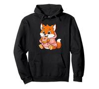 Anime Fox Kawaii con gráficos de Zorros Comiendo rosquillas Sudadera con Capucha
