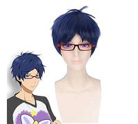 Anime Free! Ryugazaki Rei Cosplay Wig Short Bule Heat Resistant Synthetic Hair Halloween Party Costume Wigs ( No Glasses ) Pl-220