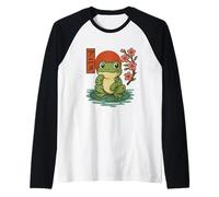 Anime Frog on Lotus Retro Japonés Estética Camiseta Manga Raglan