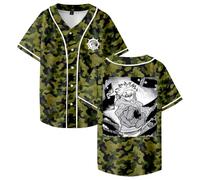 Anime Gachiakuta Rudo Merch - Camiseta de béisbol con cuello en V, manga corta, abotonada, para mujer y hombre, Camuflaje, XXS