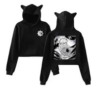 Anime Gachiakuta Rudo Merch - Sudadera con capucha y orejas de gato, manga larga, para mujer, ropa Harajuku, Negro, XXS