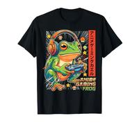 Anime Gaming Frog con Auriculares e Iconos Retro Pixel Art Camiseta