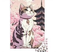 Anime Gato en Sakura Rompecabezas DIY 1000 Piezas para Adolescentes, Papel Grueso, Decoración Mural, Regalo Navideño, Reto Cerebral 70x50cm/1000pcs