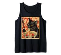 Anime Gato Negro Ramen Japonés Divertido Gato Kawaii Camiseta sin Mangas