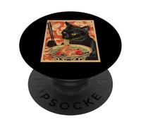 Anime Gato Negro Ramen Japonés Divertido Gato Kawaii PopSockets PopGrip Adhesivo