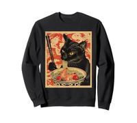 Anime Gato Negro Ramen Japonés Divertido Gato Kawaii Sudadera
