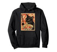 Anime Gato Negro Ramen Japonés Divertido Gato Kawaii Sudadera con Capucha