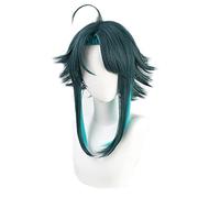 Anime Genshin Impact Xiao Cosplay Wig Mixed Dark Green Blue Short Heat Resistant Hair Adult Halloween Role Play