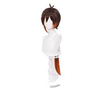 Anime Genshin Impactar Zhongli Cosplay Wig 90 cm Larga Recta de Caballo de Ponytail Degradado Cabello Resistente al Calor marrón + Gorra de Peluca