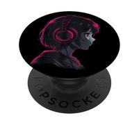 Anime Girl - Auriculares gráficos para Mujer, diseño de Anime PopSockets PopGrip Adhesivo