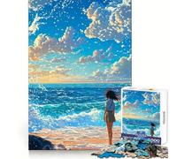 Anime Girl by The Sea Teenagers Rompecabezas de 1000 Piezas Poder de Recuerdo Placer Relajante Bordes precisos Sorpresa de cumpleaños (38x52cm)