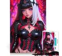 Anime Girl in Black and Red Gaming Adults Puzzle 1000 Pieces Mind Training Fun Piezas sin Rebabas de Corte Limpio Actividad para Compartir con los niños (50x75cm)