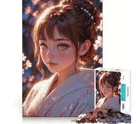 Anime Girl in Kimono︰ Blossom's Embrace Rompecabezas de 1000 Piezas para Adolescentes Entrenamiento de Memoria Diversión,conexión Limpia y sin interrupciones Actividad Relajante para Grupos
