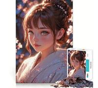 Anime Girl in Kimono︰ Blossom's Embrace Rompecabezas para Adolescentes 1000 Piezas Estimula la Mente Diversión Corte Limpio Componentes Resistentes Actividad conmovedora para Compartir (38x52cm)