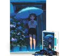 Anime Girl in Rain - Lofi Girl Puzzle para Adultos 1000 Piezas Juego de concentración Mental Corte de precisión Bordes Suaves Desafío Divertido para Pasar el Tiempo (50x75cm)