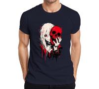 Anime Girl Red Calavera Gótica Emo Horror Camiseta Hombre, azul marino, M