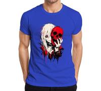 Anime Girl Red Calavera Gótica Emo Horror Camiseta Hombre, azul, XL