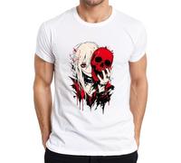 Anime Girl Red Calavera Gótica Emo Horror Camiseta Hombre, Blanco, XL