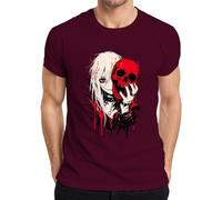 Anime Girl Red Calavera Gótica Emo Horror Camiseta Hombre, granate, XL