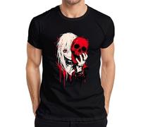 Anime Girl Red Calavera Gótica Emo Horror Camiseta Hombre, Negro , XXL