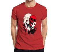 Anime Girl Red Calavera Gótica Emo Horror Camiseta Hombre, rojo, M