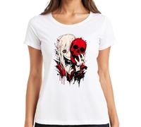 Anime Girl Red Calavera Gótica Emo Horror Camiseta Mujer, Blanco, XXL