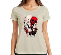 Anime Girl Red Calavera Gótica Emo Horror Camiseta Mujer, naturaleza, S