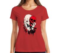 Anime Girl Red Calavera Gótica Emo Horror Camiseta Mujer, rojo, 3XL