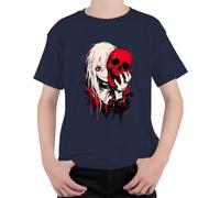 Anime Girl Red Calavera Gótica Emo Horror Niños Camiseta, azul marino, 128