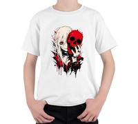 Anime Girl Red Calavera Gótica Emo Horror Niños Camiseta, Blanco, 152