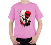 Anime Girl Red Calavera Gótica Emo Horror Niños Camiseta, Rosa., 104