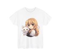 Anime Girl Shirt Anime Girl with Kawaii Cat Kitten Women Girls Shirt Black S