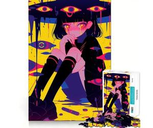 Anime Girl Surrounded by Eyes (Chica Anime Rodeada de Ojos) Rompecabezas para Adultos de 1000 Piezas para Entrenamiento Mental Divertido Piezas sin Rebabas de Corte Limpio Actividad Conmovedora