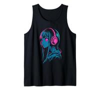 Anime Girl Synthwave Oyente Camiseta sin Mangas