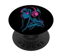 Anime Girl Synthwave Oyente PopSockets PopGrip Adhesivo