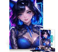 Anime Girl with Blue Hair Gaming Teenagers Puzzle 1000 Pieces Mental Record Game Tight Lock Sin Loose Pieces Game Gift (38x52cm)