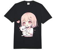 Anime Girl with Cat | Manga & Kawaii para niñas, Lindo Gatito Comfort Colors Adult Heavyweight T-Shirt