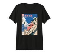 Anime Girl with Gigantic Robot and Kanji Art Design Camiseta Premium