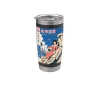 Anime Girl with Gigantic Robot and Kanji Art Design Vaso térmico de acero inoxidable de doble pared