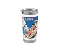 Anime Girl with Gigantic Robot and Kanji Art Design Vaso térmico de acero inoxidable de doble pared
