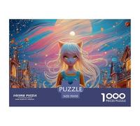 Anime Girl with Long White Hair 1000 Piezas Papel Ecológico Rompecabezas Watercolor Girl Imágenes Vibrantes Juego Familiar Puzzle para Adultos Y Niños 70x50cm/1000pcs